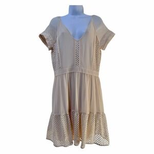 Banana Republic Womens Deep V Neck Mini Dress Size 12 Cream Peasant Cottagecore